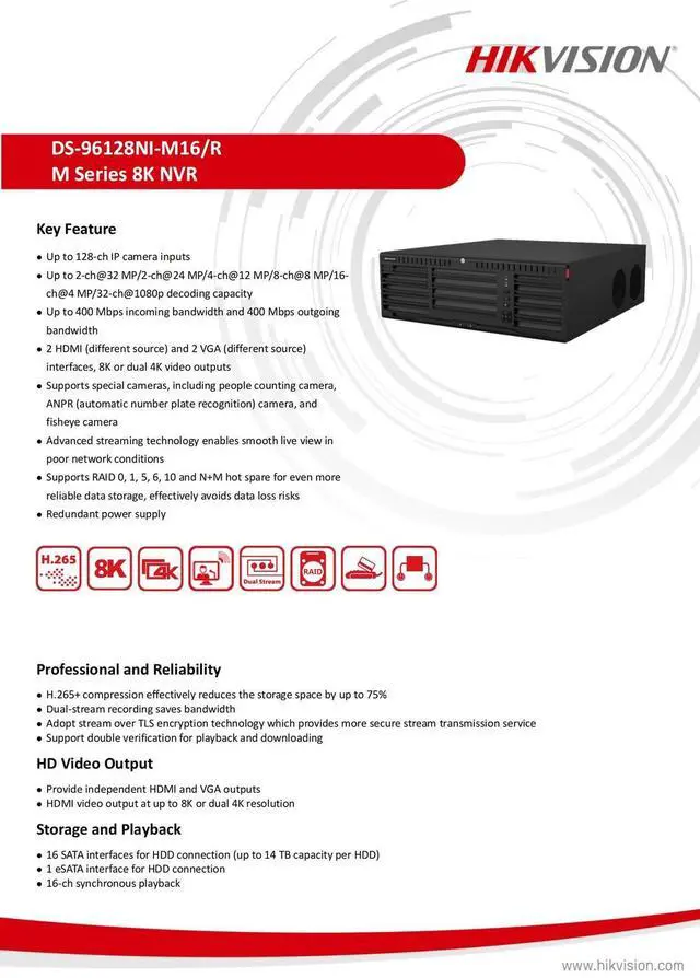 Alt view image 3 of 7 - HI,K DS-96128NI-M16/R 32MP 128CH 16SATA 4K NVR 3U Network Video Recorder