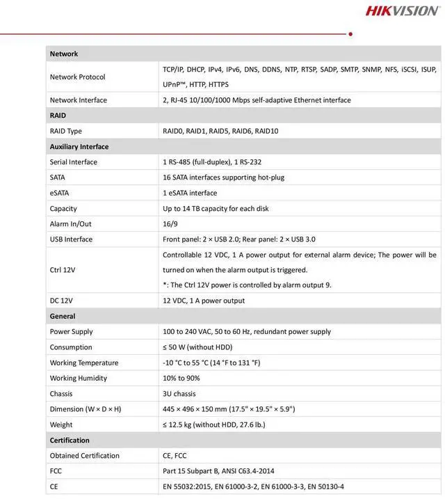 Alt view image 5 of 7 - HI,K DS-96128NI-M16/R 32MP 128CH 16SATA 4K NVR 3U Network Video Recorder