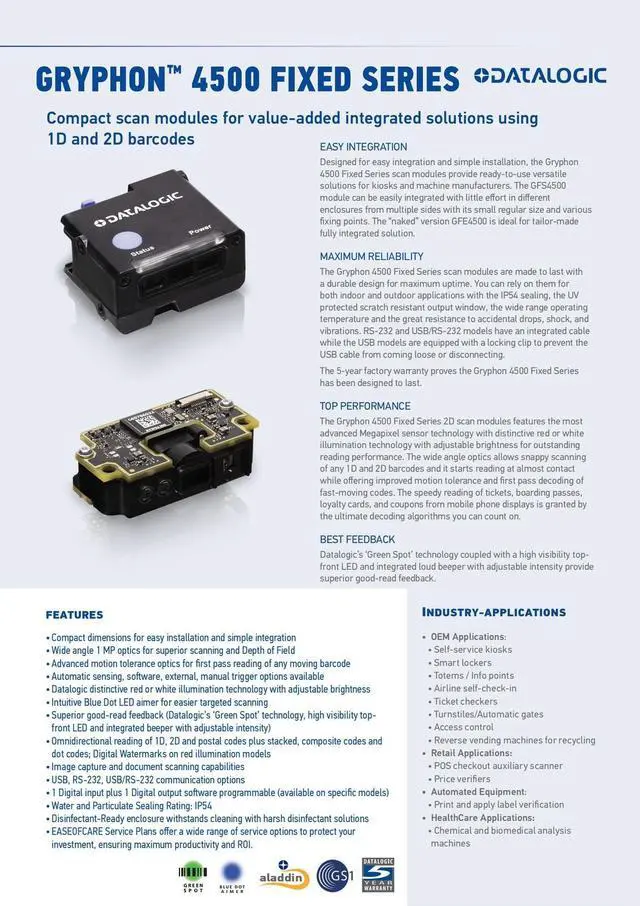 Alt view image 5 of 6 - Dat,alogic Gryphon GFS4550-BKK2-RED RS232 2D Compact scan modules Barco,de Scann,er