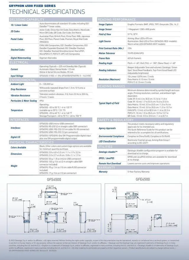 Alt view image 6 of 6 - Dat,alogic Gryphon GFS4550-BKK2-RED RS232 2D Compact scan modules Barco,de Scann,er
