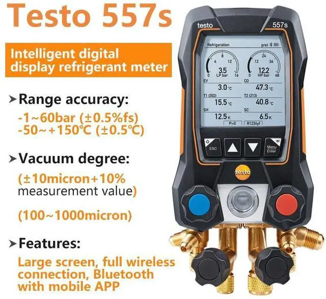 Alt view image 3 of 7 - Testo 557s Smart Digital Manifold Kit with wireless temperature and vacuum probe