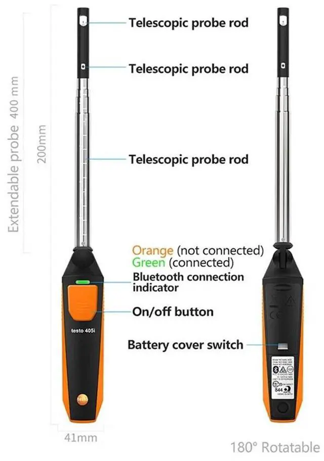 Alt view image 7 of 7 - Testo 405i Bluetooth Thermal Anemometer Smart Probe 0560 1405 Air Velocity