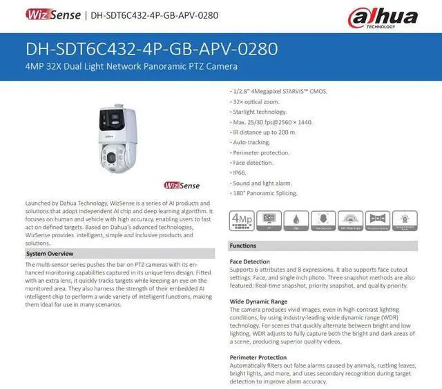 Alt view image 4 of 7 - DH SDT6C432-4P-GB-APV-0280 4MP 32×Zoom Panoramic PTZ Camera Auto-tracking IP66
