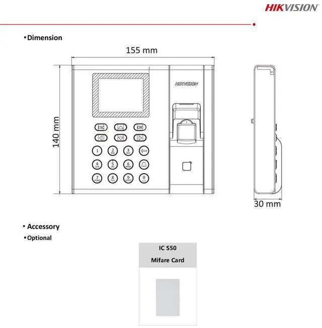Alt view image 5 of 5 - DS-K1T8003MF 2.4-inch LCD Fingerprint Time Attendance Terminal IP Access Control