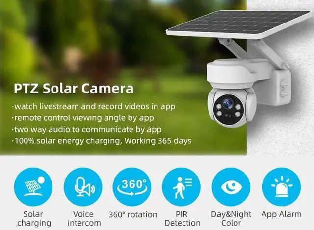 Alt view image 3 of 7 - WIFI/4G Solar Powered Camera 2MP Home Outdoor PTZ Security IP CCTV Solar Camera (White WIFI)