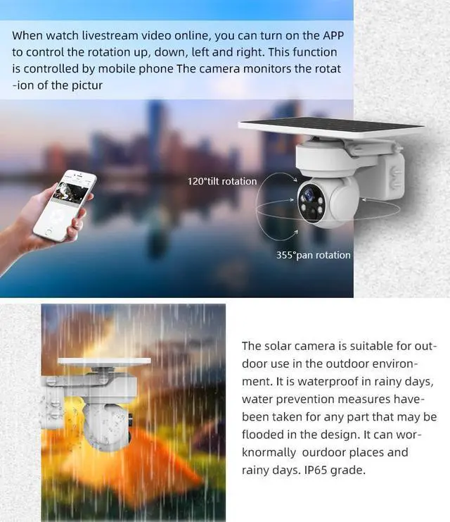 Alt view image 4 of 5 - Solar Powered Camera 2MP WIFI/4G Home Outdoor PTZ Security IP CCTV Solar Camera Black WIFI