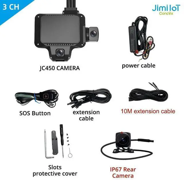 Main image of JIMIIOT JC450 Pro 4G Car Camera 4 Cameras Live Video GPS Tracking WiFi DVR Recorder JC450Pro+CI02+CE01-3 cameras No Card