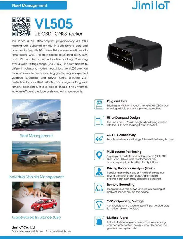 Alt view image 4 of 5 - Jimiiot VL505 4G LTE OBDII GNSS Tracker Multiple Alerts GPS BDS LBS Positioning