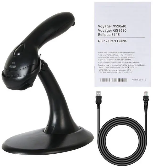 Alt view image 3 of 7 - Hon,eywell Voyager MK9540-32A38 Handheld Barco,de  Scann,er Reader USB Kit w/ Stand