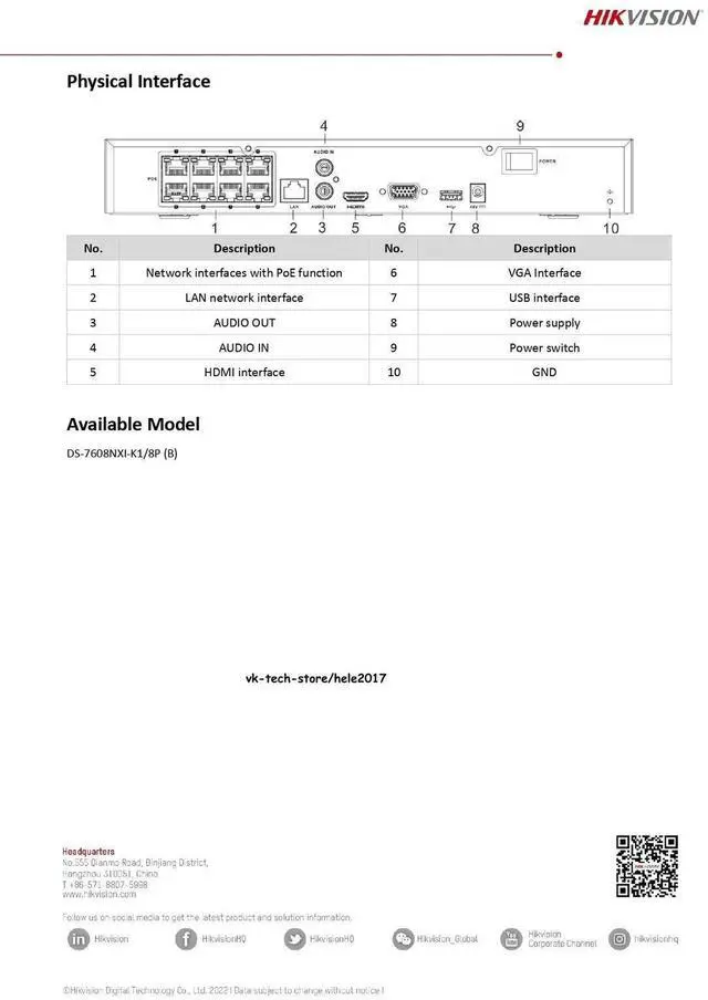Alt view image 7 of 7 - Hi,kvision DS-7608NXI-K1/8P AI 8Channel 8CH PoE NVR Smart AcuSense 4K 12MP NVR