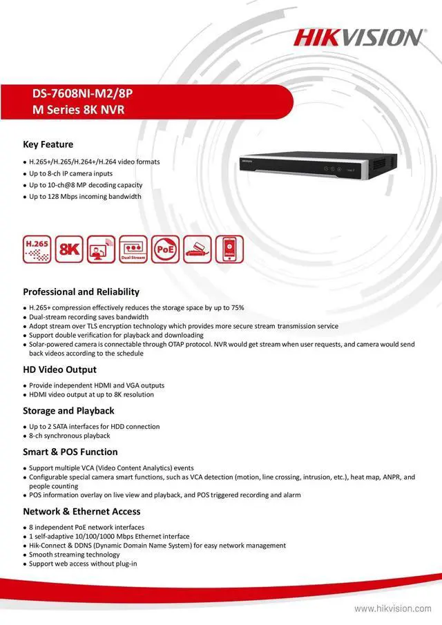 Alt view image 6 of 7 - Hi,kvision 8 Channel PoE NVR 8K Plug and Play NVR Two Way Audio DS-7608NI-M2/8P