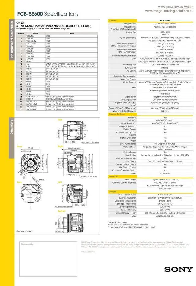 Alt view image 7 of 7 - S,O,NY FCB-SE600 All-in-one Colour Block Camera Series With 3x Vari-Focal Lens