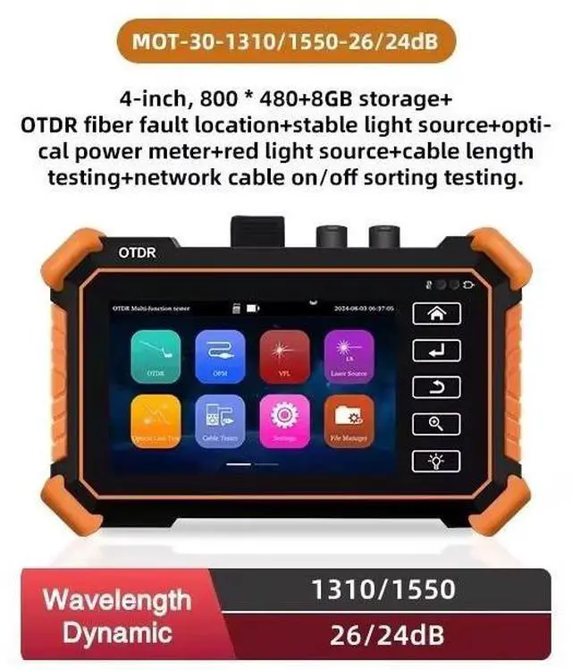Main image of 4 Inch OLED OTDR Tester MOT-30 Touch Screen OPM VFL Time-domain Fiber Tester MOT-30-1310/1550-26/24