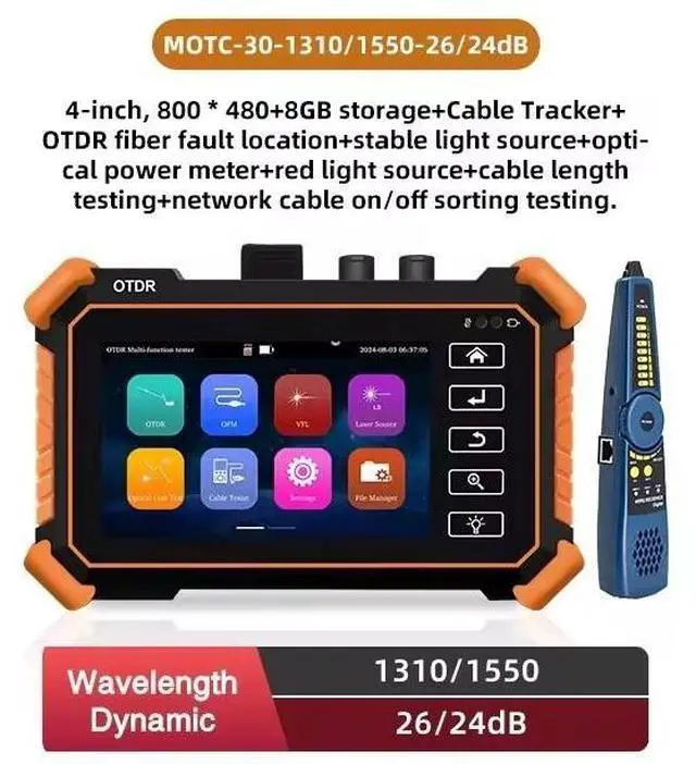 Main image of 4" IPS MOT-30 OLED OTDR Tester Optical Fiber & Network Cable Testing 26/24dB MOT-30C-1310/1550-26/24