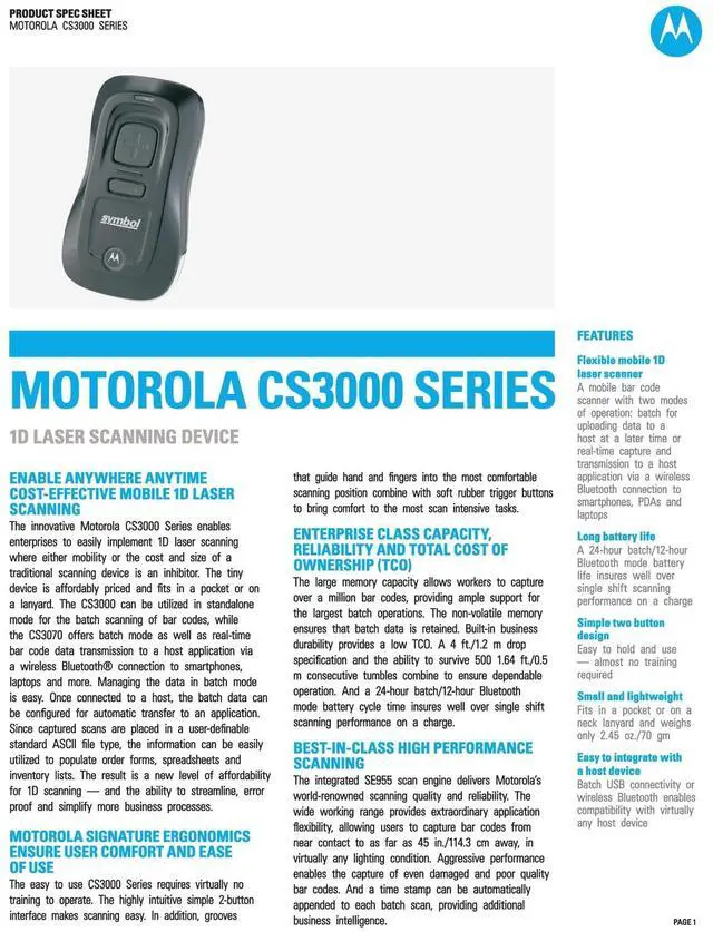 Alt view image 3 of 4 - Sy,m,bol CS3070-SR10007WW 1D Single Line Laser Handheld Bluetooth Barco,de Scann,er