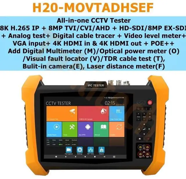 Main image of CCTV Tester 8MP IP Camera Tester 8" Display AHD CVI TVI CVBS VGA HDMI Test IPC-H20-MOVTADHSEF