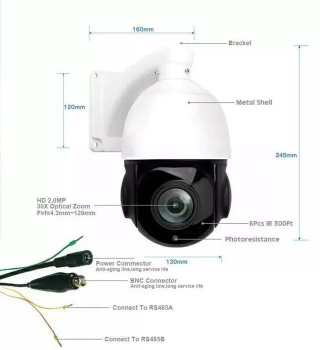 Alt view image 4 of 7 - PTZ Speed Dome IR Camera 4.5 '' 30X ZOOM NTSC AHD 1080P 2MP Night IP66