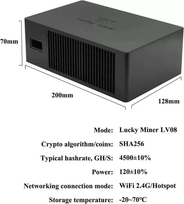 Alt view image 3 of 7 - Lucky Miner LV08 4.5Th/S WIFI SHA-256 Bitcoin BTC Miner Solo Mining Lotto Device