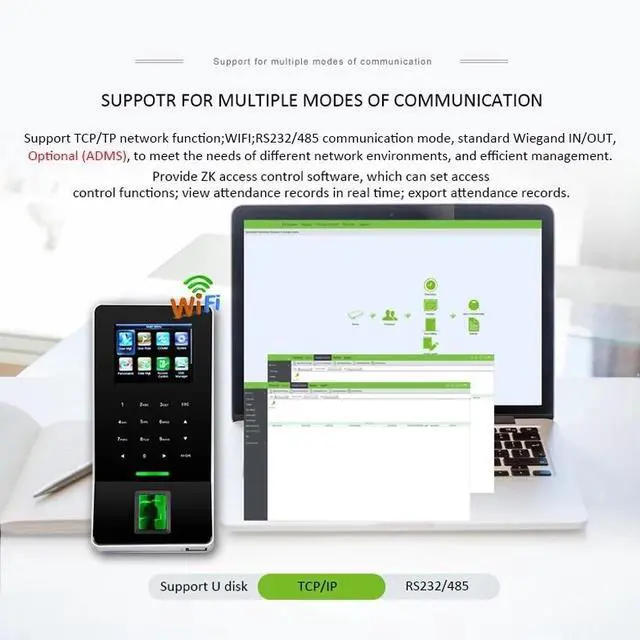 Alt view image 6 of 7 - ZK F22 WIFI ADMS TCP/IP Fingerprint Door Access Control Time Attendance Machine