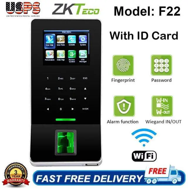 Main image of ZK F22 + ID Card WIFI TCP/IP Time Clock Fingerprint Door Access Control System