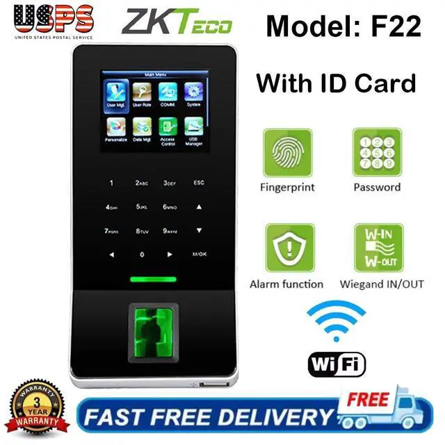 Main image of ZKTeco ZK-F22+ID WiFi Biometric Fingerprint Door Access Time Attendance US STOCK