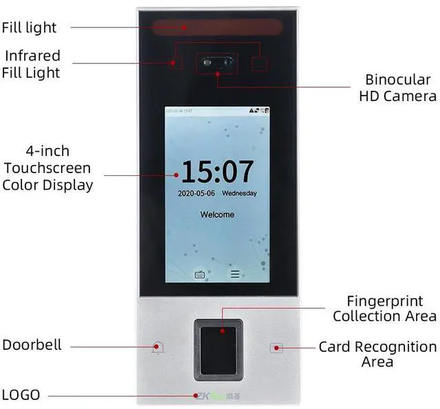 Alt view image 6 of 7 - ZKTeco nFace128 ID/IC/ADMS/WiFi Fingerprint Facial Recognition Time Attendance