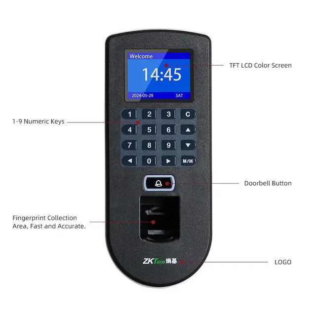 Alt view image 3 of 7 - Zkteco F19 TCP/IP Fingerprint Time Attendance Access Control System ID/IC/WIFI/ADMS Card