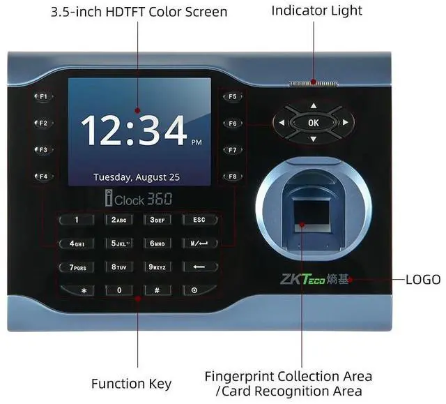 Alt view image 6 of 7 - ZKteco iclock360 WiFi/ID/IC Fingerprint time attendance Time Recorder Time Clock