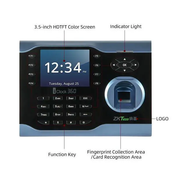 Alt view image 6 of 7 - ZKTeco iClock360 TCP/IP Biometric Fingerprint Time Attendance System Time Clock