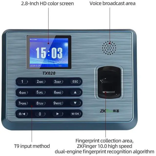 Alt view image 6 of 7 - ZKTeco TX628 ID/IC/WiFi/ADMS Fingerprint Time Attendance Terminal Access Control TX628 + ADMS