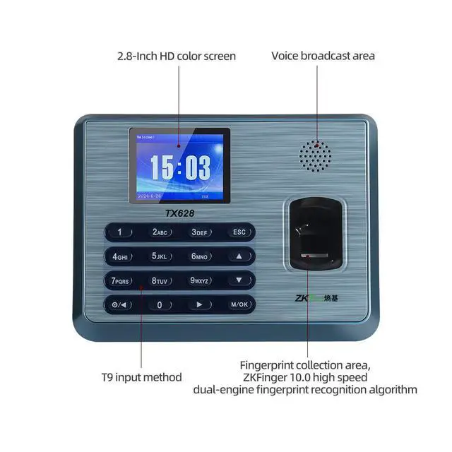 Alt view image 6 of 7 - ZKTeco TX628 ID/IC/ADMS Fingerprint Attendance Time Clock Door Access Control TX628 + ADMS