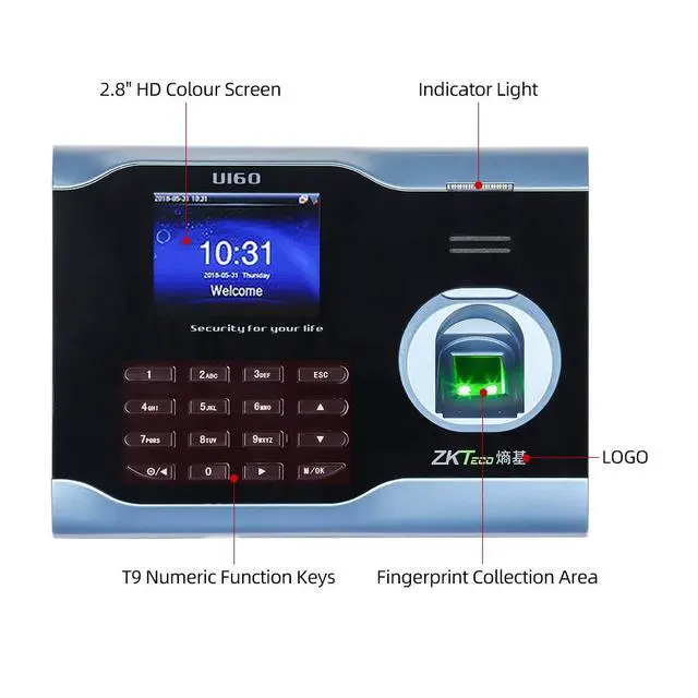 Alt view image 6 of 7 - ZKteco U160 WiFi TCP/IP Biometric Fingerprint Access Attendance Time Clock