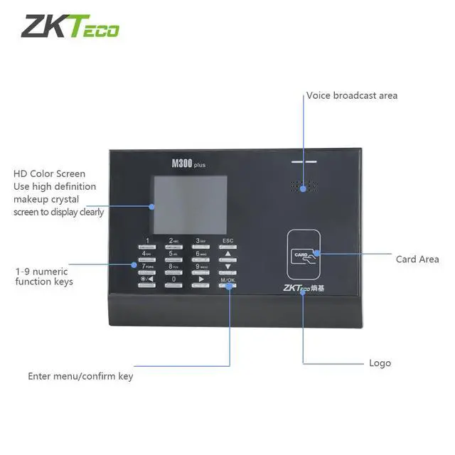 Alt view image 6 of 7 - ZKTeco M300Plus 3'' TFT USB TCP/IP RFID Card Time Attendance Time Clock System-