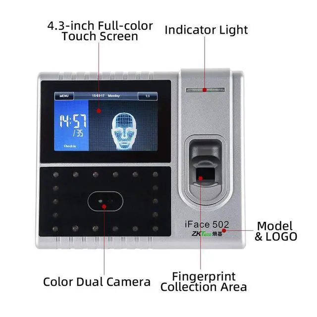 Alt view image 5 of 7 - ZKTeco iFace502 ID/IC Time Attendance Machine Fingerprint Face Facial Time Clock