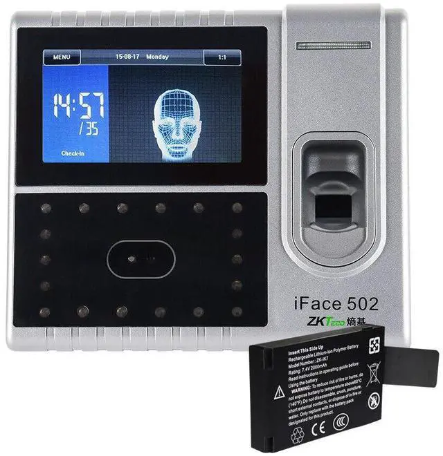 Main image of ZKTeco iFace502 Biometric Time Clock Fingerprint Face Attendance Access Control- iFace502+Battery