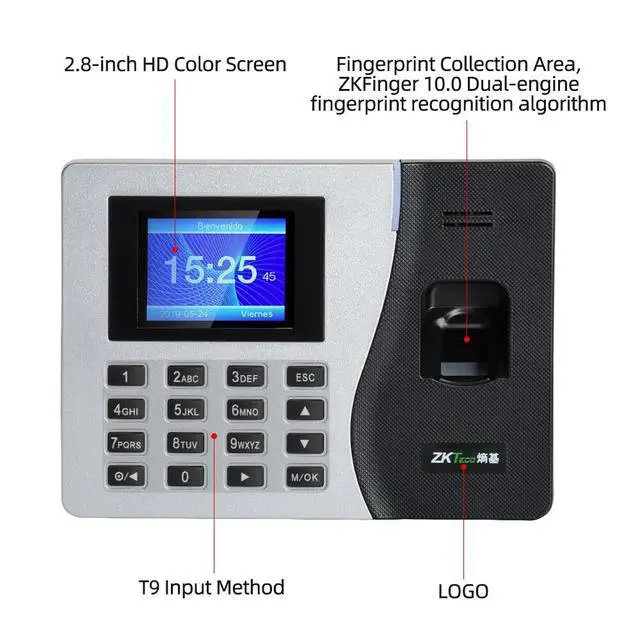 Alt view image 6 of 7 - ZKTeco K14 TCP/IP USB ID Time Clock Fingerprint Attendance Access Control System