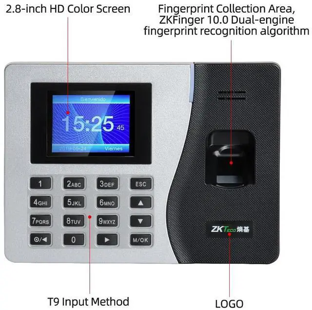 Alt view image 6 of 7 - ZKTeco K14 TCP/IP ID/IC Fingerprint Time Attendance Access Control Terminal USB-