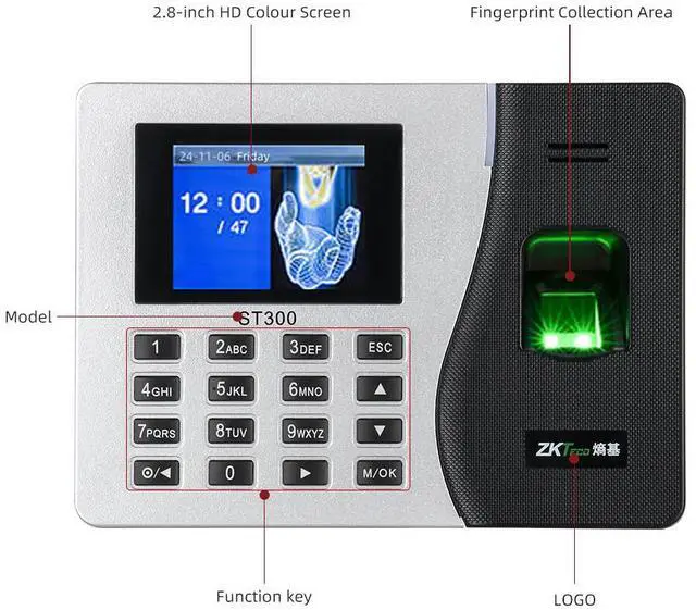 Alt view image 5 of 6 - ZKteco ST300 Fingerprint TCP / IP Network Time And Attendance Machine ID/IC Card