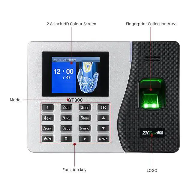 Alt view image 4 of 6 - ZKTeco ST300 Biometric Fingerprint Time Clock Attendance Access Control System