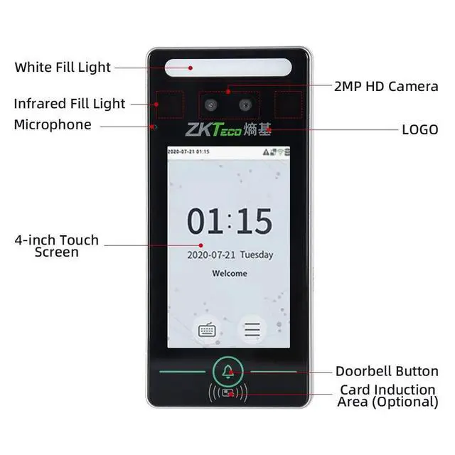 Alt view image 6 of 7 - ZKTeco XFace320 Face Facial Recognition Time Attendance Access Control Terminal-