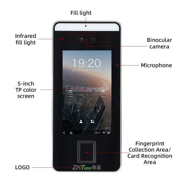Alt view image 6 of 7 - ZKTeco xFace600 TCP/IP Fingerprint Facial Recognition Time Attendance 5" Screen xFace600+ADMS
