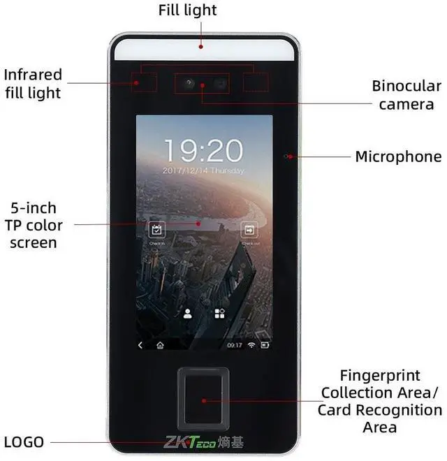 Alt view image 6 of 7 - ZKTeco XFace600 Face&Recognition Fingerprint Biometric Time Attendance Control xFace600+ADMS