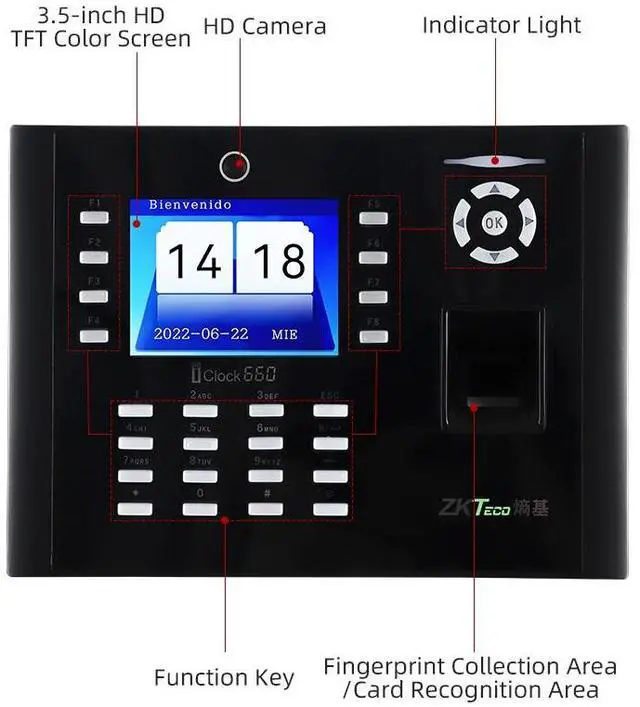 Alt view image 6 of 7 - ZKteco iClock660 Fingerprint Time Attendance Terminal Door Access Control TCP/IP iClock660+WIFI