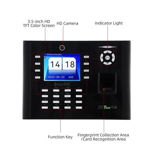 Alt view image 5 of 7 - ZKTeco iclock660 ID/IC/WiFi/ADMS Fingerprint Time Attendance Access Control-