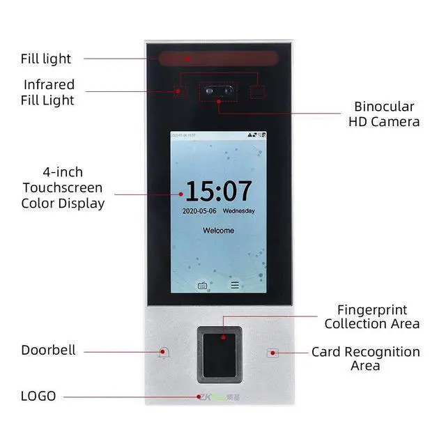 Alt view image 5 of 6 - ZKTeco nFace128 Fingerprint Facial Recognition Doorbell Time Attendance Wifi