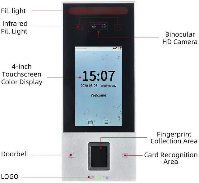 Alt view image 5 of 6 - ZKTeco nFace128 Facial Fingerprint Time Clock Employee Access Control Terminal-