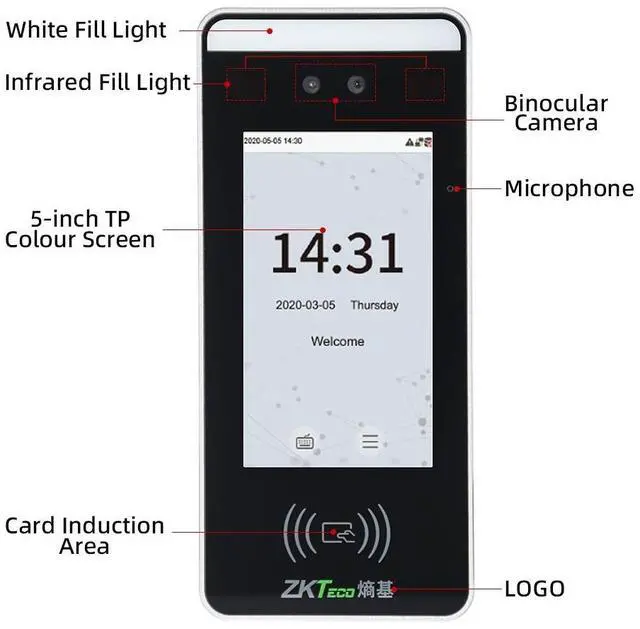 Alt view image 6 of 7 - ZKteco Xface60 Face Recognition Door Access Control Time Attendance Machine 5in xFace60+WIFI
