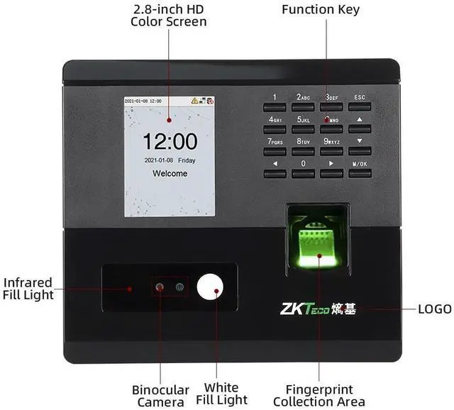 Alt view image 4 of 7 - ZKteco nFace102-S WIFI Fingerprint Facial Recognition Time Attendance Machine