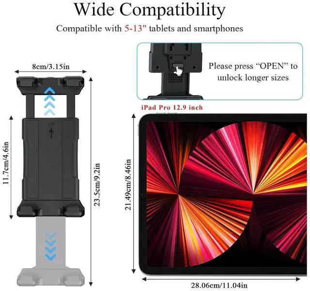 Alt view image 3 of 6 - Case Universal Tablet Wall Mount Holder for 4.7-13 inch Tablet Smartphone eReader, 360° Adjustment Compatible with iPad, iPhone, Kindle Fire HD, Galaxy Tab, Switch, Drilled Screw Mounting
