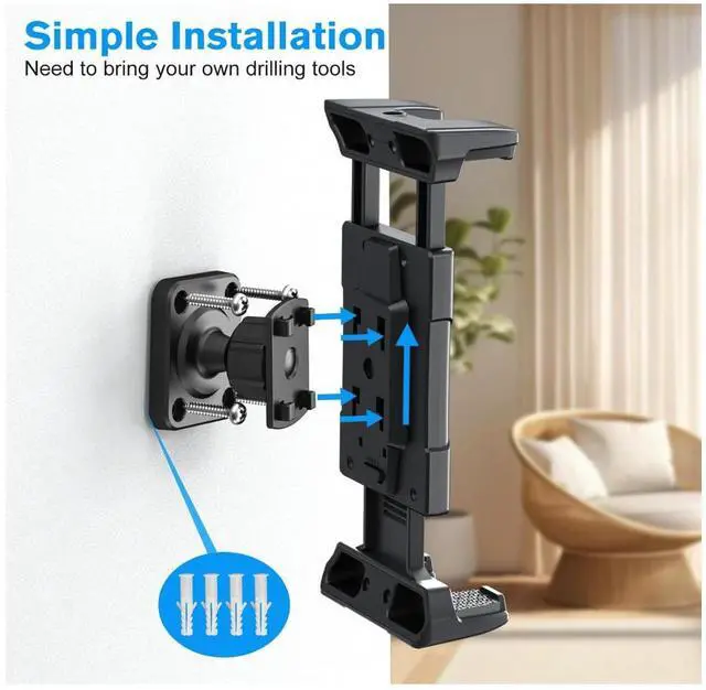 Alt view image 4 of 6 - Case Universal Tablet Wall Mount Holder for 4.7-13 inch Tablet Smartphone eReader, 360° Adjustment Compatible with iPad, iPhone, Kindle Fire HD, Galaxy Tab, Switch, Drilled Screw Mounting